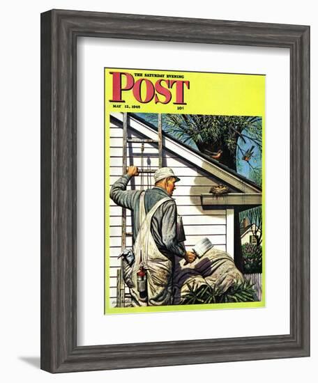 "Housepainter and Bird's Nest," Saturday Evening Post Cover, May 12, 1945-Stevan Dohanos-Framed Giclee Print