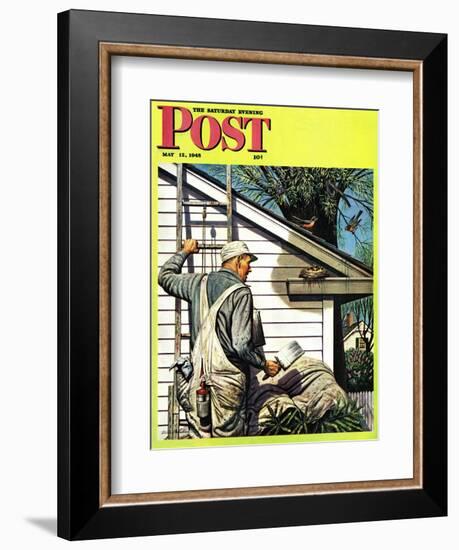 "Housepainter and Bird's Nest," Saturday Evening Post Cover, May 12, 1945-Stevan Dohanos-Framed Giclee Print