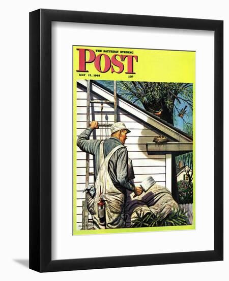 "Housepainter and Bird's Nest," Saturday Evening Post Cover, May 12, 1945-Stevan Dohanos-Framed Giclee Print