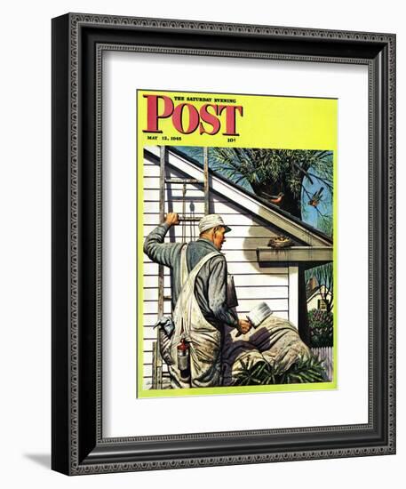 "Housepainter and Bird's Nest," Saturday Evening Post Cover, May 12, 1945-Stevan Dohanos-Framed Giclee Print