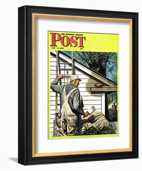 "Housepainter and Bird's Nest," Saturday Evening Post Cover, May 12, 1945-Stevan Dohanos-Framed Giclee Print