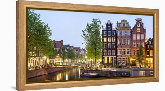Houses Along Canal at Dusk at Intersection of Herengracht and Brouwersgracht, Amsterdam-null-Framed Stretched Canvas