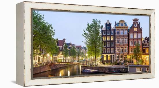 Houses Along Canal at Dusk at Intersection of Herengracht and Brouwersgracht, Amsterdam-null-Framed Stretched Canvas