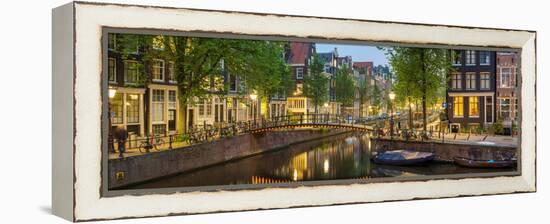 Houses Along Canal at Dusk at Intersection of Herengracht and Brouwersgracht-null-Framed Stretched Canvas