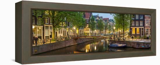 Houses Along Canal at Dusk at Intersection of Herengracht and Brouwersgracht-null-Framed Stretched Canvas