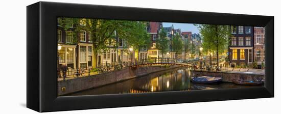 Houses Along Canal at Dusk at Intersection of Herengracht and Brouwersgracht-null-Framed Stretched Canvas