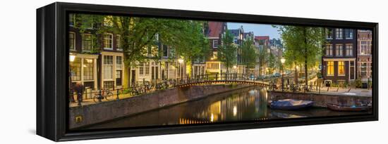 Houses Along Canal at Dusk at Intersection of Herengracht and Brouwersgracht-null-Framed Stretched Canvas