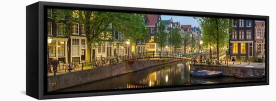 Houses Along Canal at Dusk at Intersection of Herengracht and Brouwersgracht-null-Framed Stretched Canvas