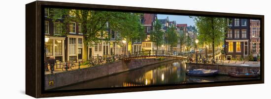 Houses Along Canal at Dusk at Intersection of Herengracht and Brouwersgracht-null-Framed Stretched Canvas
