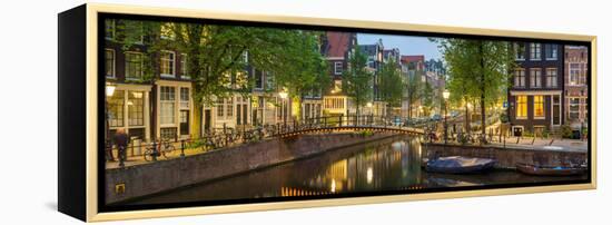 Houses Along Canal at Dusk at Intersection of Herengracht and Brouwersgracht-null-Framed Stretched Canvas