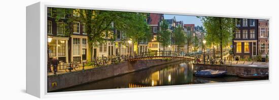 Houses Along Canal at Dusk at Intersection of Herengracht and Brouwersgracht-null-Framed Stretched Canvas