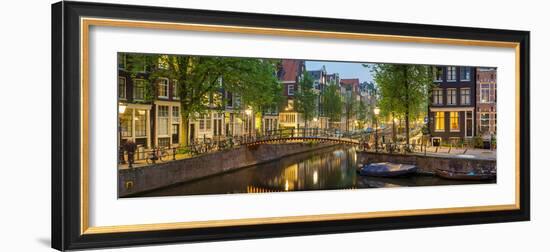 Houses Along Canal at Dusk at Intersection of Herengracht and Brouwersgracht-null-Framed Premium Photographic Print