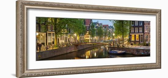 Houses Along Canal at Dusk at Intersection of Herengracht and Brouwersgracht--Framed Photographic Print