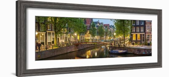 Houses Along Canal at Dusk at Intersection of Herengracht and Brouwersgracht--Framed Photographic Print