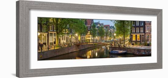 Houses Along Canal at Dusk at Intersection of Herengracht and Brouwersgracht-null-Framed Photographic Print