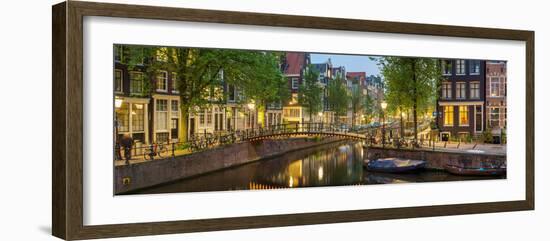 Houses Along Canal at Dusk at Intersection of Herengracht and Brouwersgracht--Framed Photographic Print