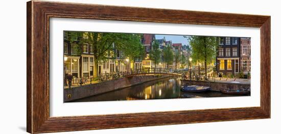 Houses Along Canal at Dusk at Intersection of Herengracht and Brouwersgracht-null-Framed Photographic Print