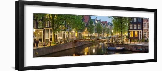 Houses Along Canal at Dusk at Intersection of Herengracht and Brouwersgracht--Framed Photographic Print