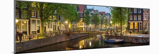 Houses Along Canal at Dusk at Intersection of Herengracht and Brouwersgracht-null-Mounted Photographic Print