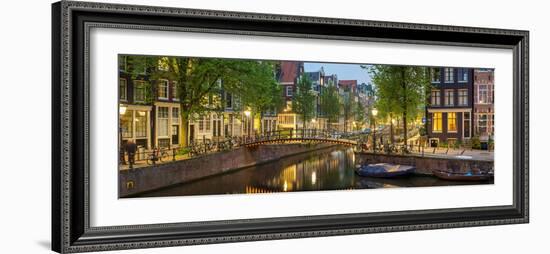 Houses Along Canal at Dusk at Intersection of Herengracht and Brouwersgracht-null-Framed Photographic Print