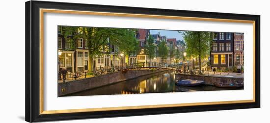 Houses Along Canal at Dusk at Intersection of Herengracht and Brouwersgracht-null-Framed Photographic Print