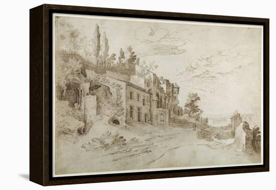 Houses Among the Ruins with a Distant View of Rome (Pen and Ink with Wash on Paper)-Sebastian Vrancx-Framed Premier Image Canvas