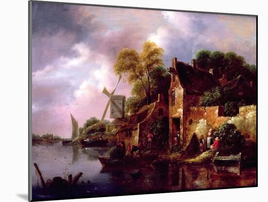 Houses and a Windmill by a River with Boats and Fisherfolk-Claes Molenaer-Mounted Giclee Print