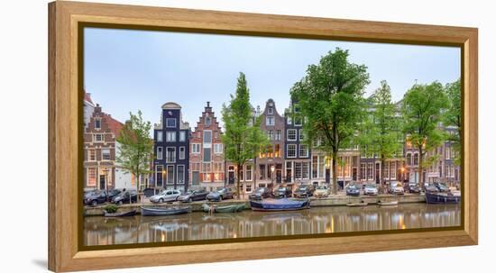 Houses and Boats Along the Herengracht Canal, Amsterdam, North Holland, Netherlands-null-Framed Stretched Canvas