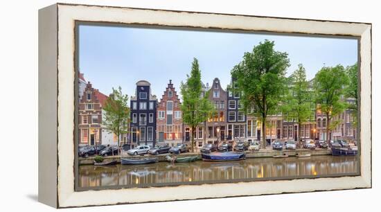 Houses and Boats Along the Herengracht Canal, Amsterdam, North Holland, Netherlands-null-Framed Stretched Canvas