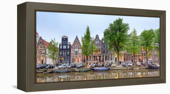 Houses and Boats Along the Herengracht Canal, Amsterdam, North Holland, Netherlands-null-Framed Stretched Canvas