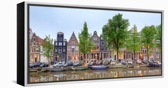 Houses and Boats Along the Herengracht Canal, Amsterdam, North Holland, Netherlands-null-Framed Stretched Canvas