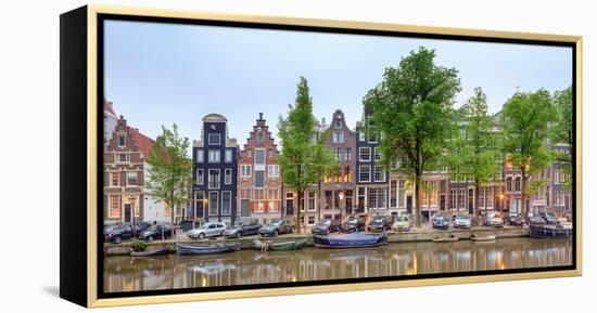 Houses and Boats Along the Herengracht Canal, Amsterdam, North Holland, Netherlands-null-Framed Stretched Canvas