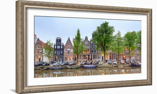 Houses and Boats Along the Herengracht Canal, Amsterdam, North Holland, Netherlands-null-Framed Photographic Print