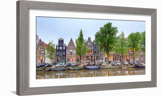 Houses and Boats Along the Herengracht Canal, Amsterdam, North Holland, Netherlands-null-Framed Photographic Print