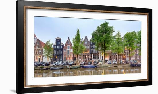 Houses and Boats Along the Herengracht Canal, Amsterdam, North Holland, Netherlands-null-Framed Photographic Print