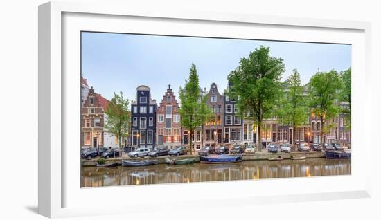 Houses and Boats Along the Herengracht Canal, Amsterdam, North Holland, Netherlands-null-Framed Photographic Print