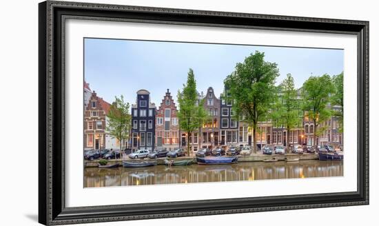 Houses and Boats Along the Herengracht Canal, Amsterdam, North Holland, Netherlands-null-Framed Photographic Print