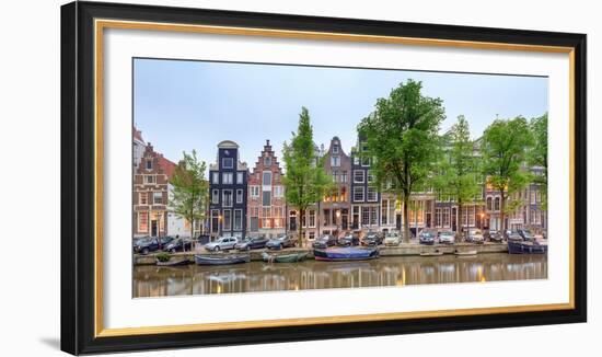 Houses and Boats Along the Herengracht Canal, Amsterdam, North Holland, Netherlands-null-Framed Photographic Print