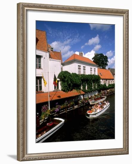 Houses and Boats with Tourists, Canals of Bruges, Belgium-Bill Bachmann-Framed Photographic Print