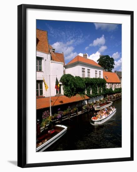 Houses and Boats with Tourists, Canals of Bruges, Belgium-Bill Bachmann-Framed Photographic Print