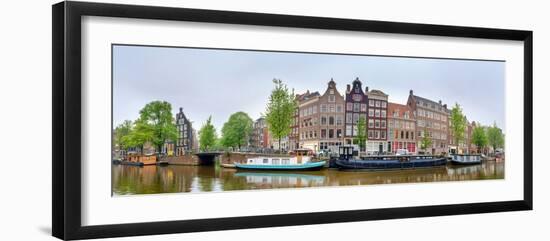 Houses and Canal Boats Along the Prinsengracht, Amsterdam, North Holland, Netherlands-null-Framed Photographic Print