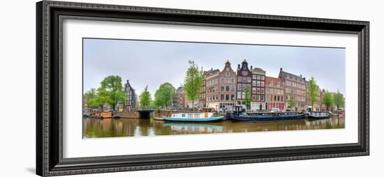 Houses and Canal Boats Along the Prinsengracht, Amsterdam, North Holland, Netherlands-null-Framed Photographic Print