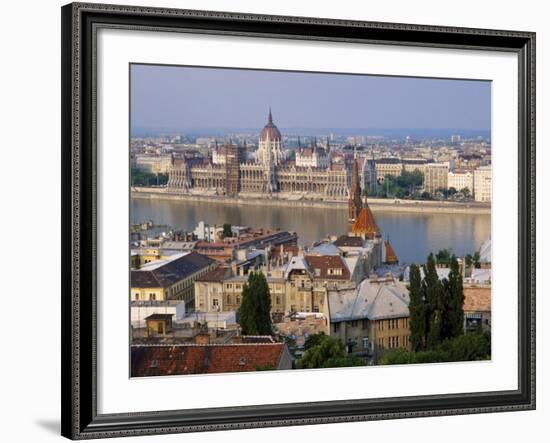 Houses and Church in Buda and the Parliament Building in Pest in Budapest-Gavin Hellier-Framed Photographic Print