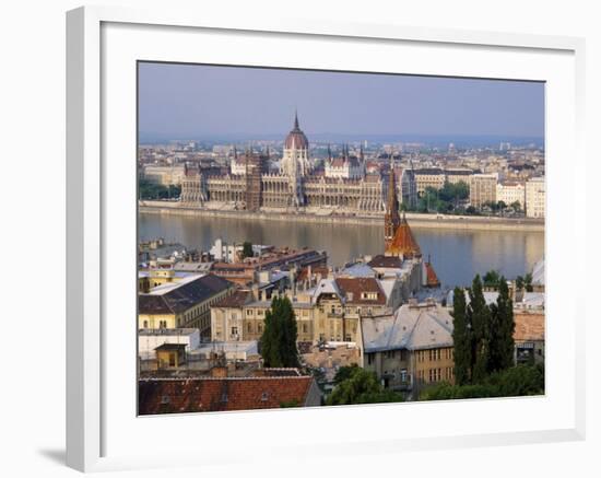 Houses and Church in Buda and the Parliament Building in Pest in Budapest-Gavin Hellier-Framed Photographic Print