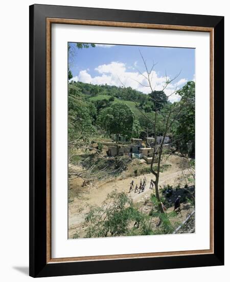 Houses and People Walking in Dry River Bed Caused by Erosion, Near Petionville, Haiti, West Indies-Lousie Murray-Framed Photographic Print