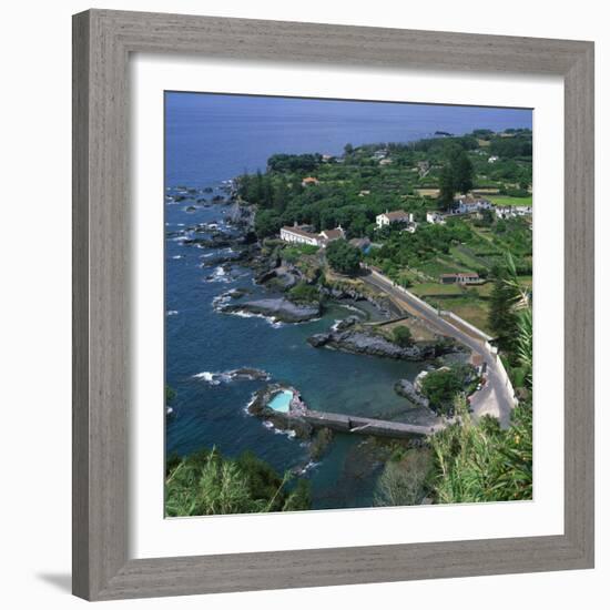 Houses and Rocky Coastline in the South of the Island of Sao Miguel in the Azores, Portugal-David Lomax-Framed Photographic Print