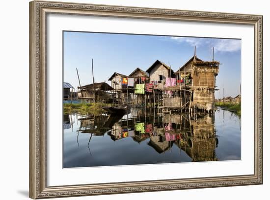 Houses Built on Stilts in the Village of Nampan on the Edge of Inle Lake-Lee Frost-Framed Photographic Print