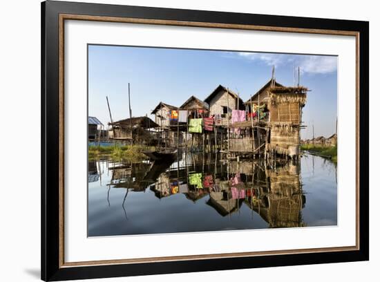 Houses Built on Stilts in the Village of Nampan on the Edge of Inle Lake-Lee Frost-Framed Photographic Print