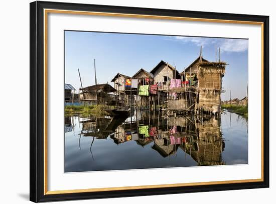 Houses Built on Stilts in the Village of Nampan on the Edge of Inle Lake-Lee Frost-Framed Photographic Print