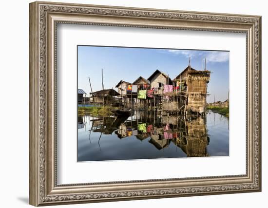 Houses Built on Stilts in the Village of Nampan on the Edge of Inle Lake-Lee Frost-Framed Photographic Print